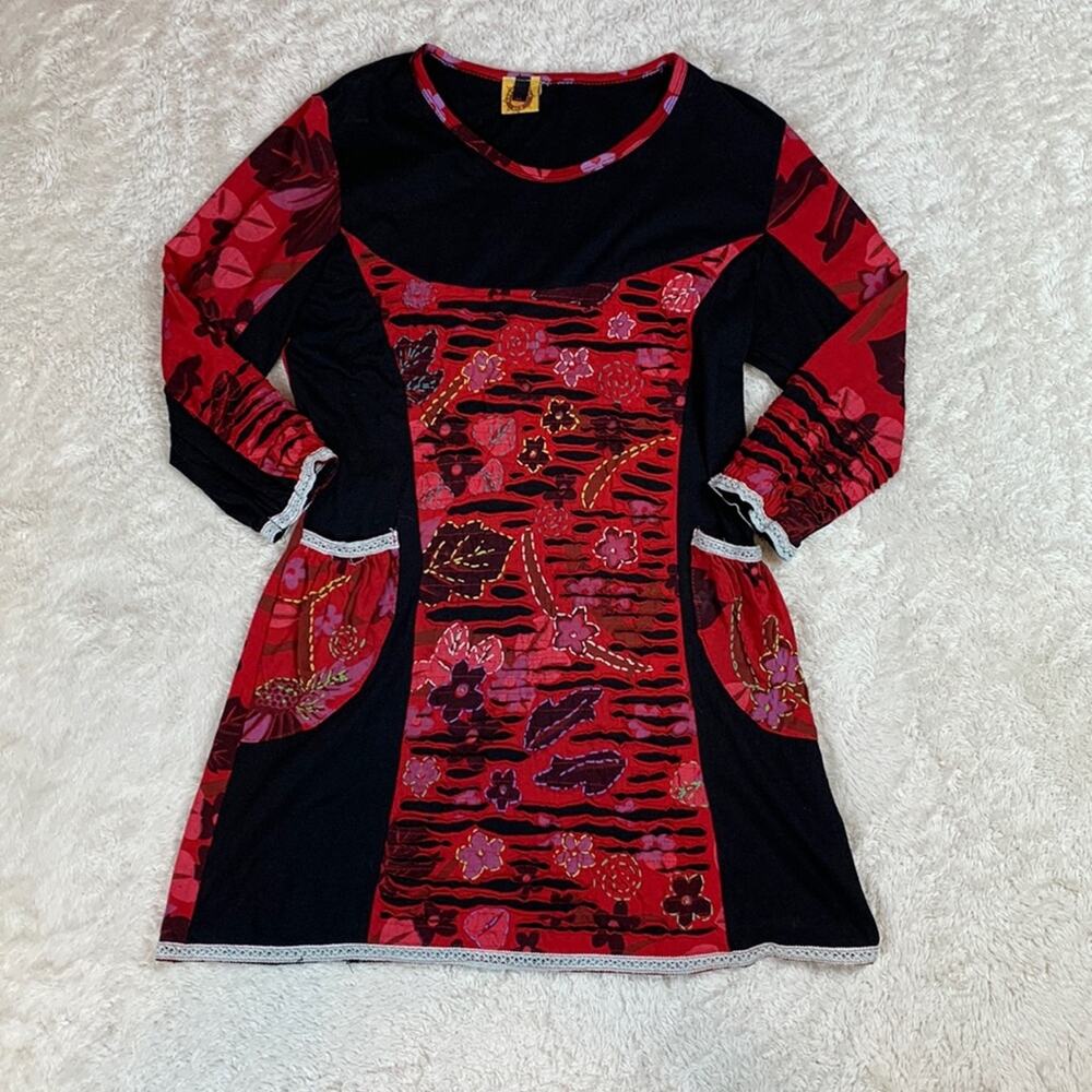 Karma Circle USA embroidered and distressed hand made mini dress, size medium - Picture 4 of 10